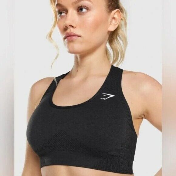 Gymshark Vital Seamless 2.0 Size Small Scoop Neck Sports Bra Black‎ Marl - Picture 1 of 7